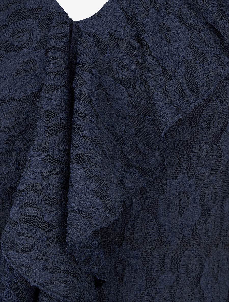 Body uni en dentelle à col volanté - Marine - 3