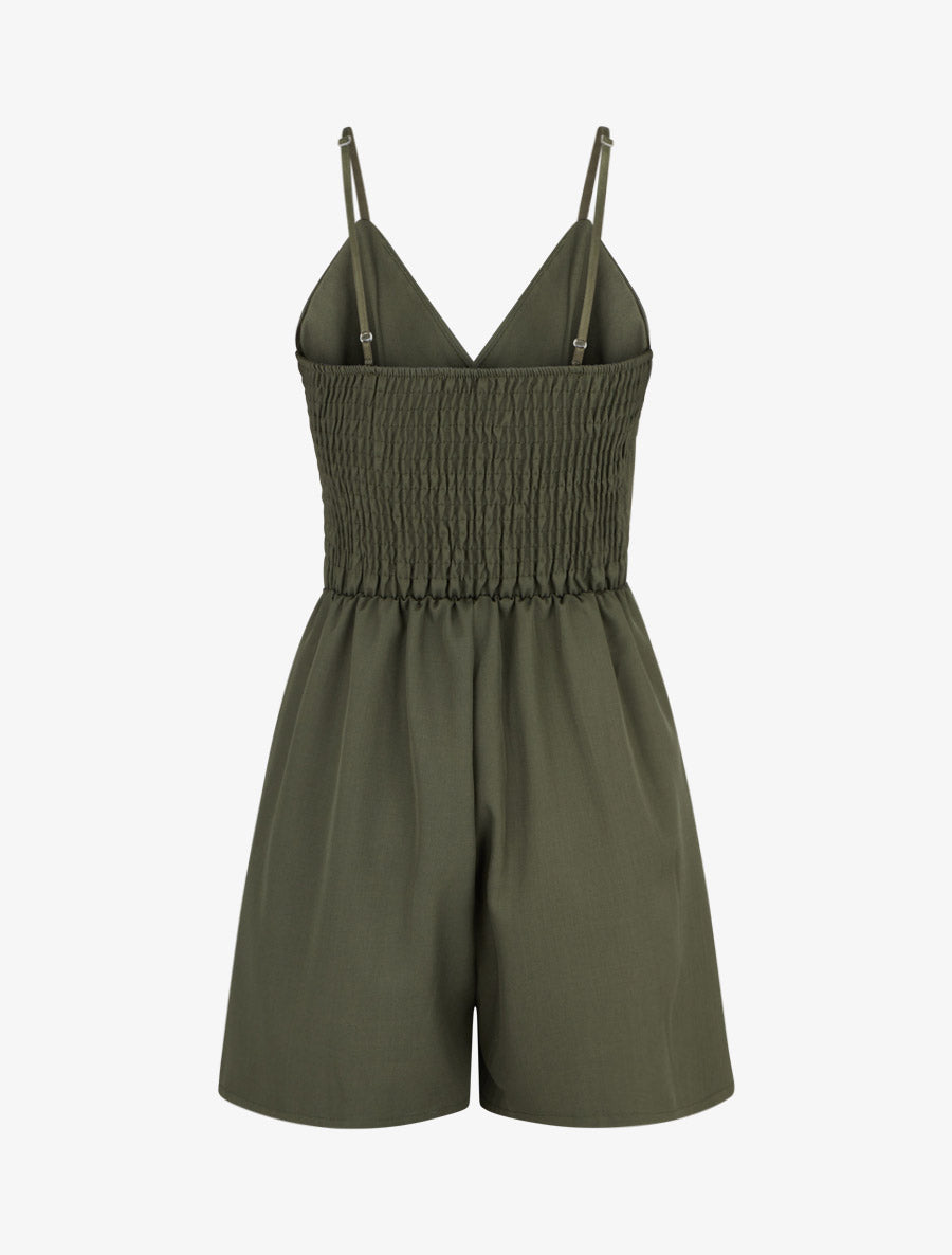 Combishort fluide à fines bretelles - Kaki - 2