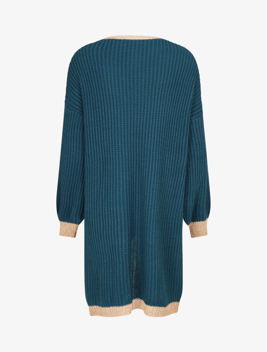 Gilet à bords lamés dorés - Bleu pétrole - 2