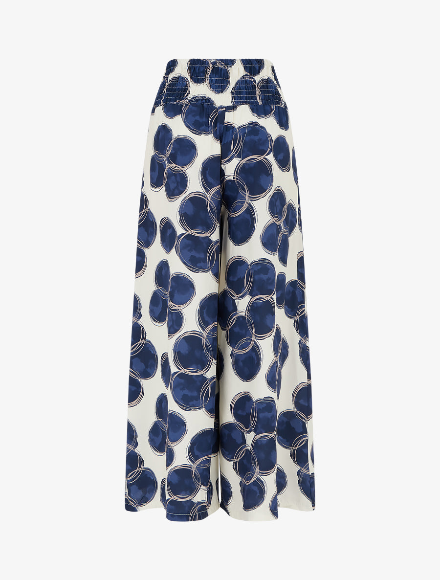Pantalon élastiqué imprimé cercles - Marine - 2