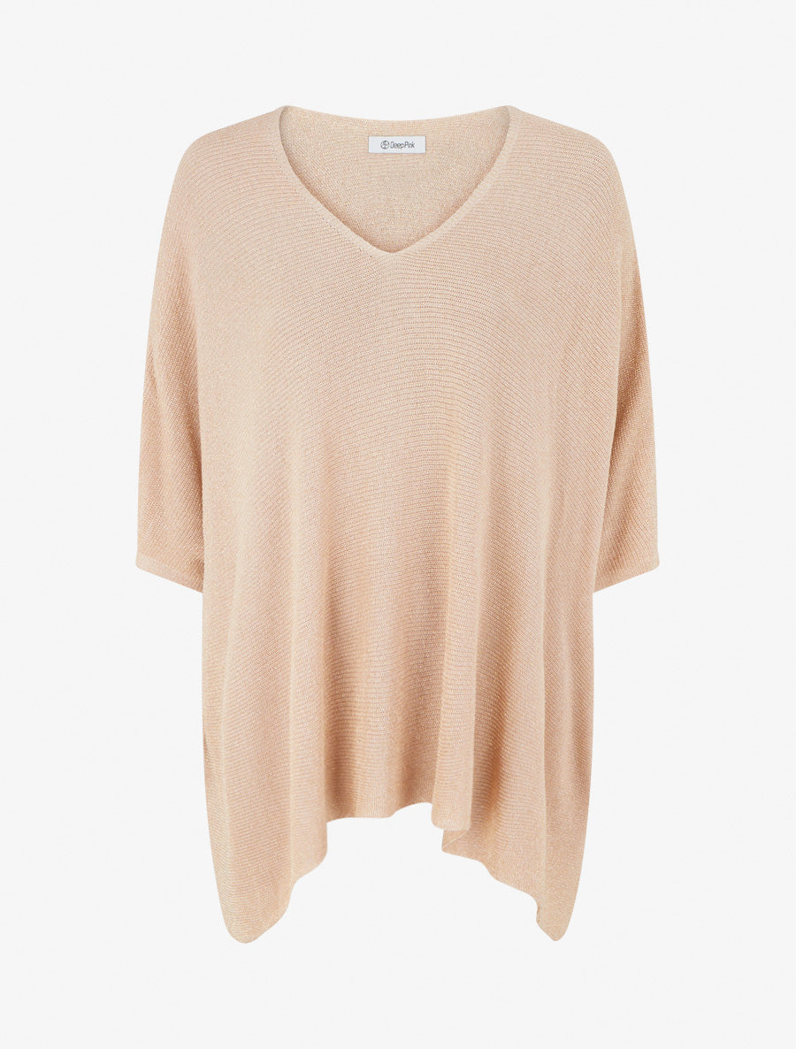 Top asymétrique manches courtes en maille fine irisée - Beige rosé - 1