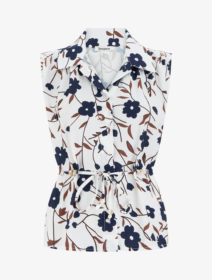 Top sans manches imprimé floral - Marine - 1