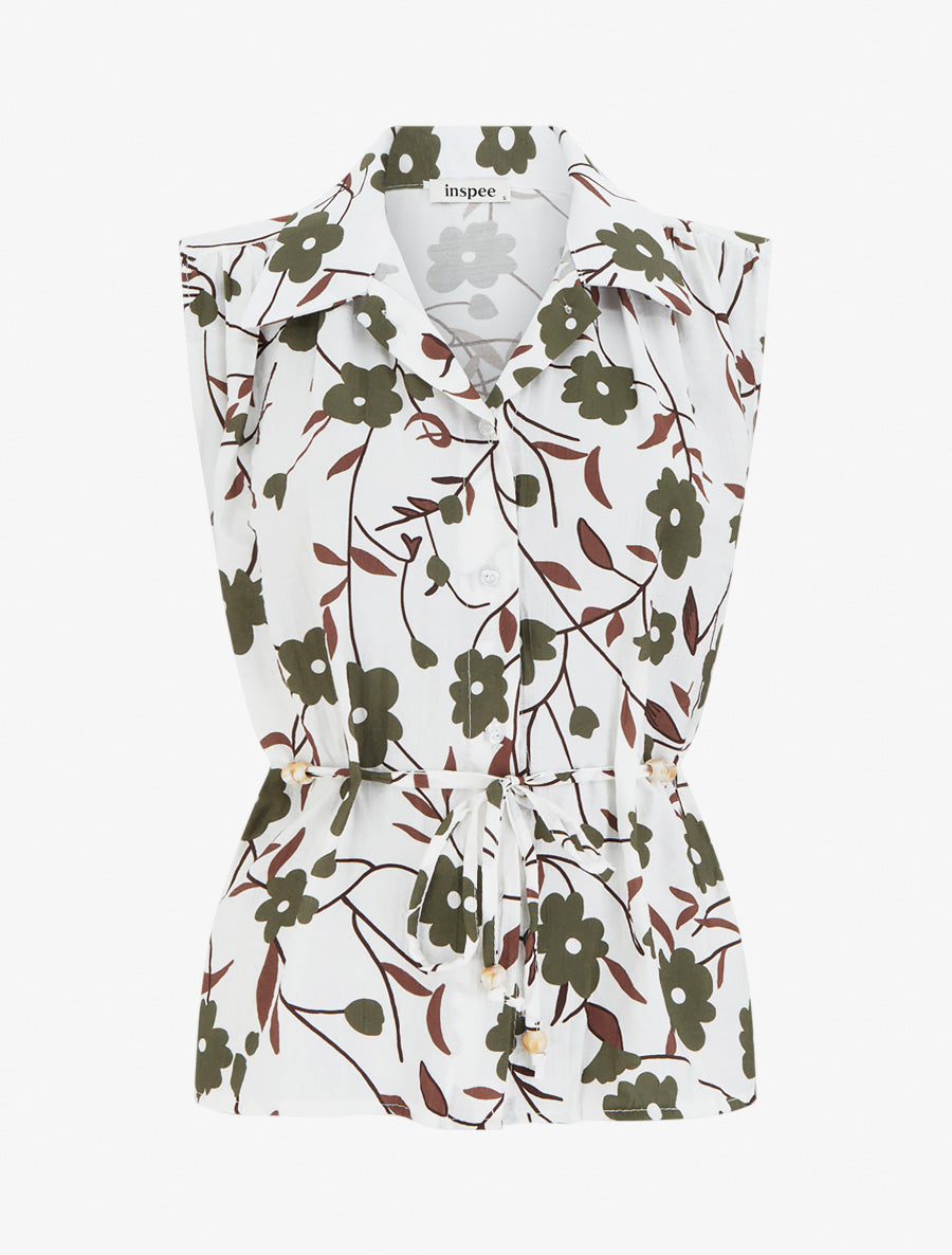 Top sans manches imprimé floral - Kaki - 1