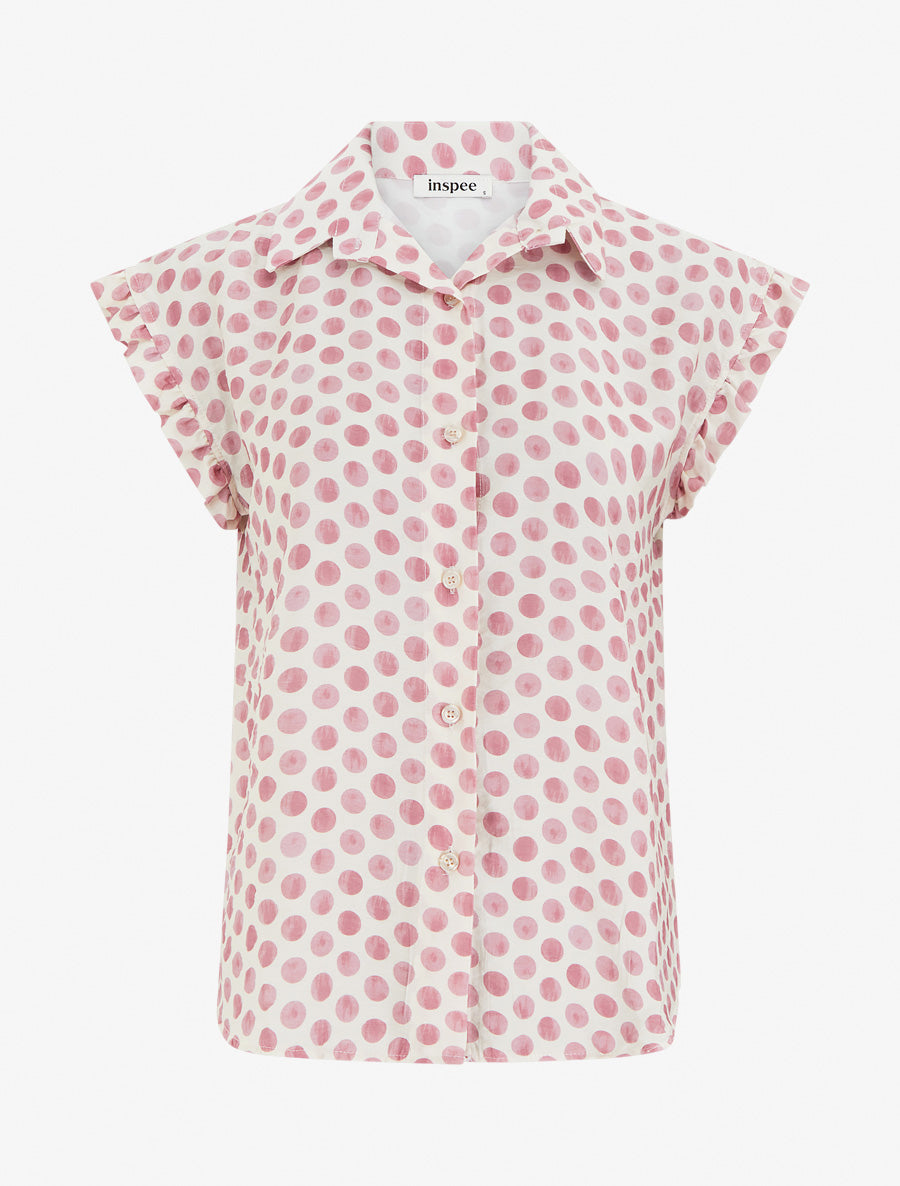 Top imprimé à pois boutonné - Rose - 1