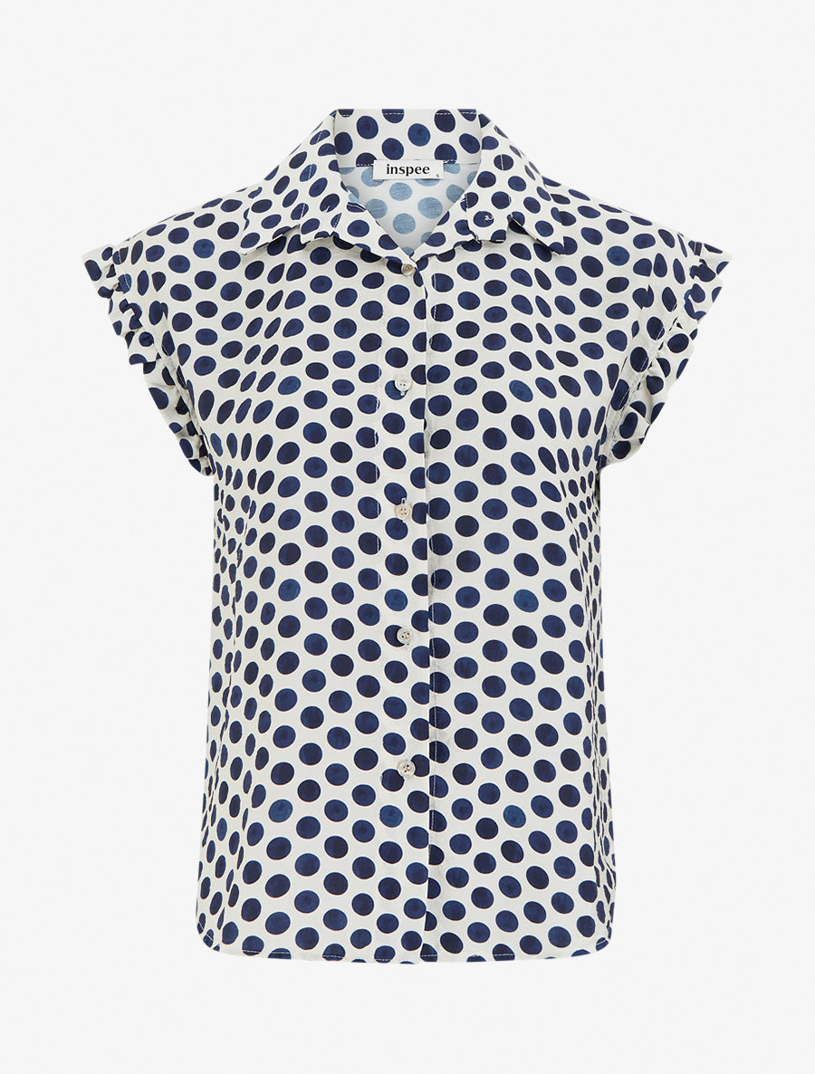 Top imprimé à pois boutonné - Marine - 1