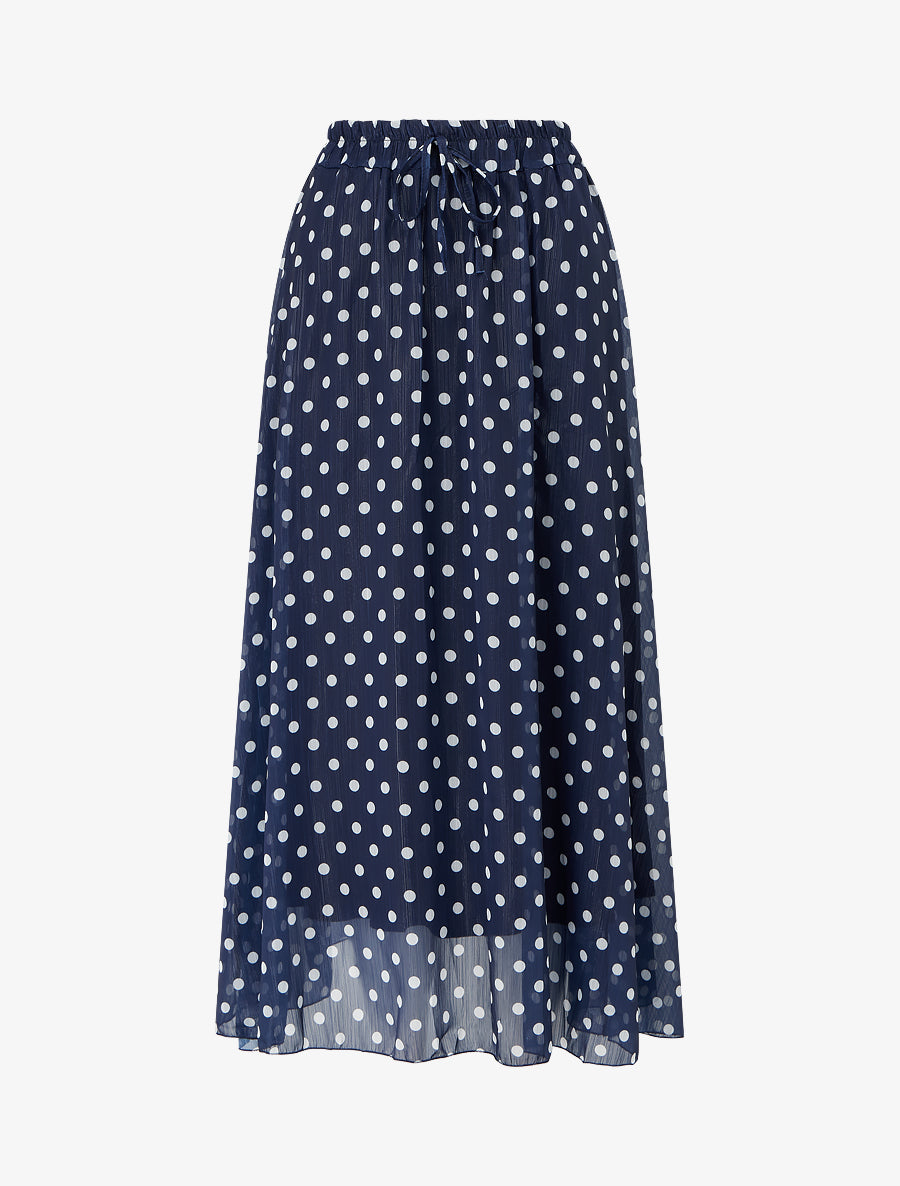 Jupe imprimé pois à taille élastiquée - Marine - 1