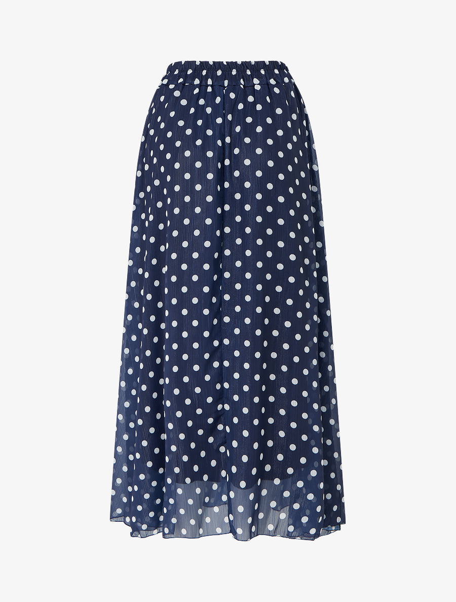 Jupe imprimé pois à taille élastiquée - Marine - 2