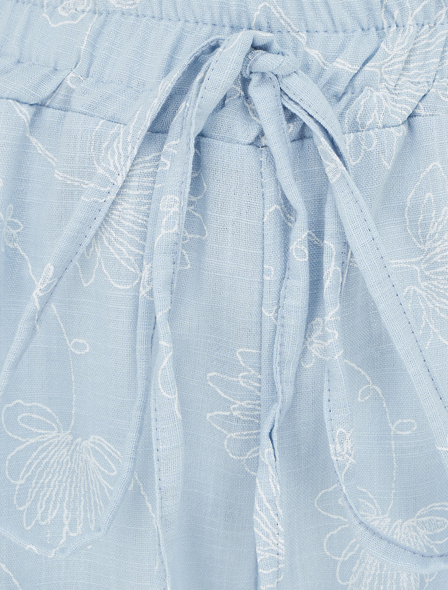 Pantalon en lin à broderie floral - Bleu ciel - 3