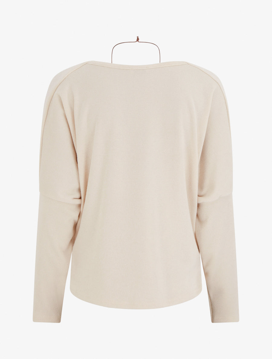 Feiner Pullover mit Fledermausärmeln und Wasserfallausschnitt - Beige