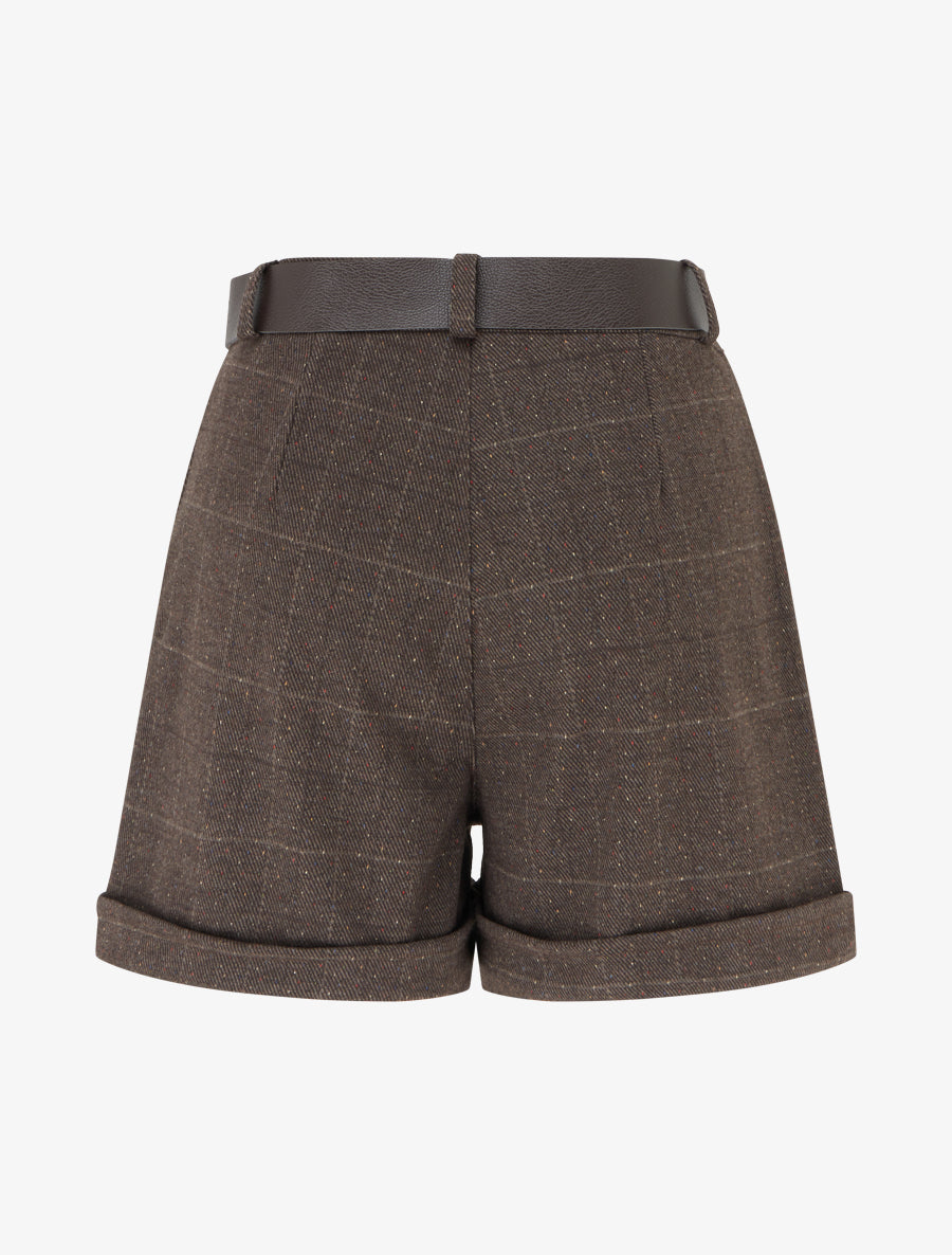 Short droit à carreaux taille haute - Marron - 2