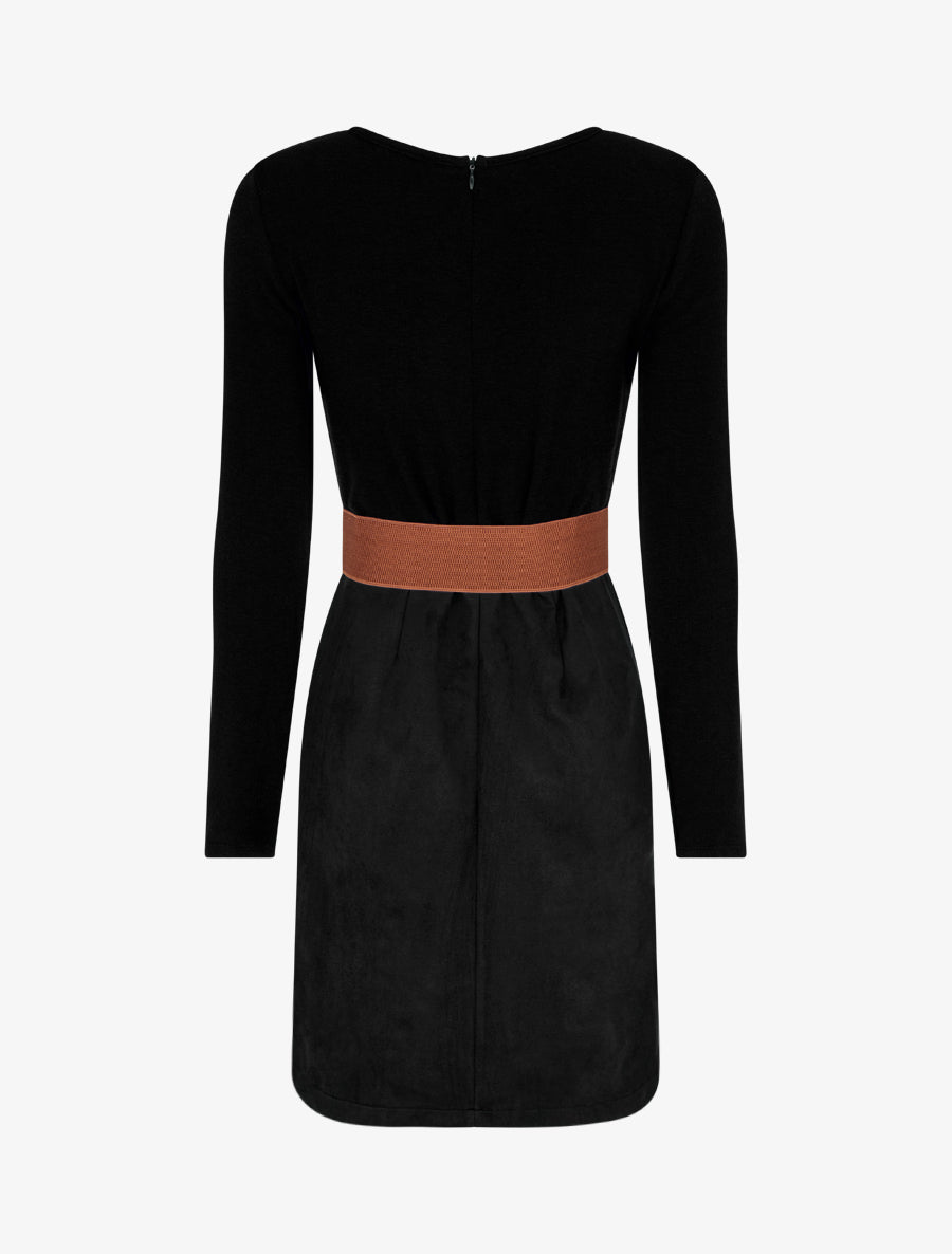 Robe droite en maille et suédine à manches longues et zip - Noir - 2