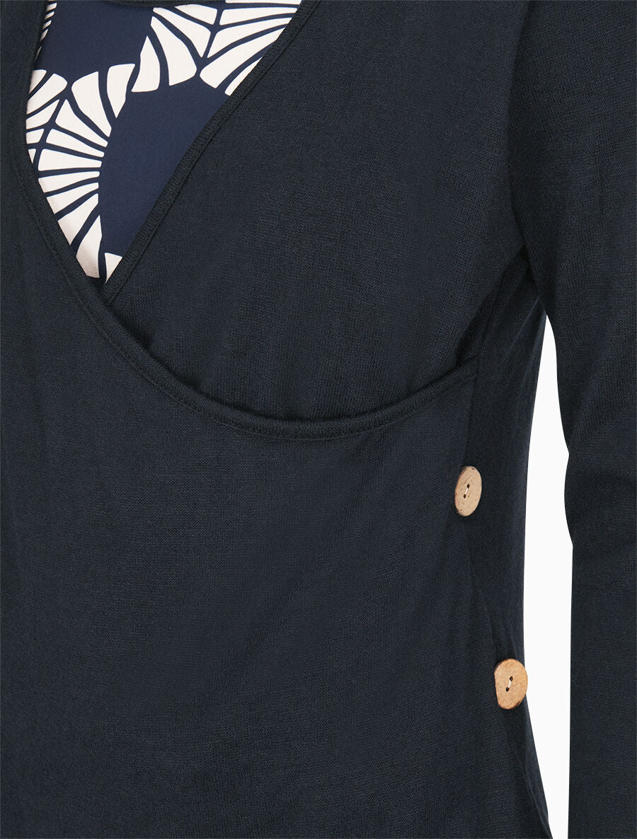 Pull fin à empiècement imprimé marguerites stylisées - Marine - 3