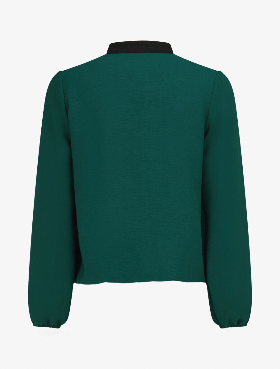 Blouse coupe boule à liseret contrastant - Vert sapin - 2