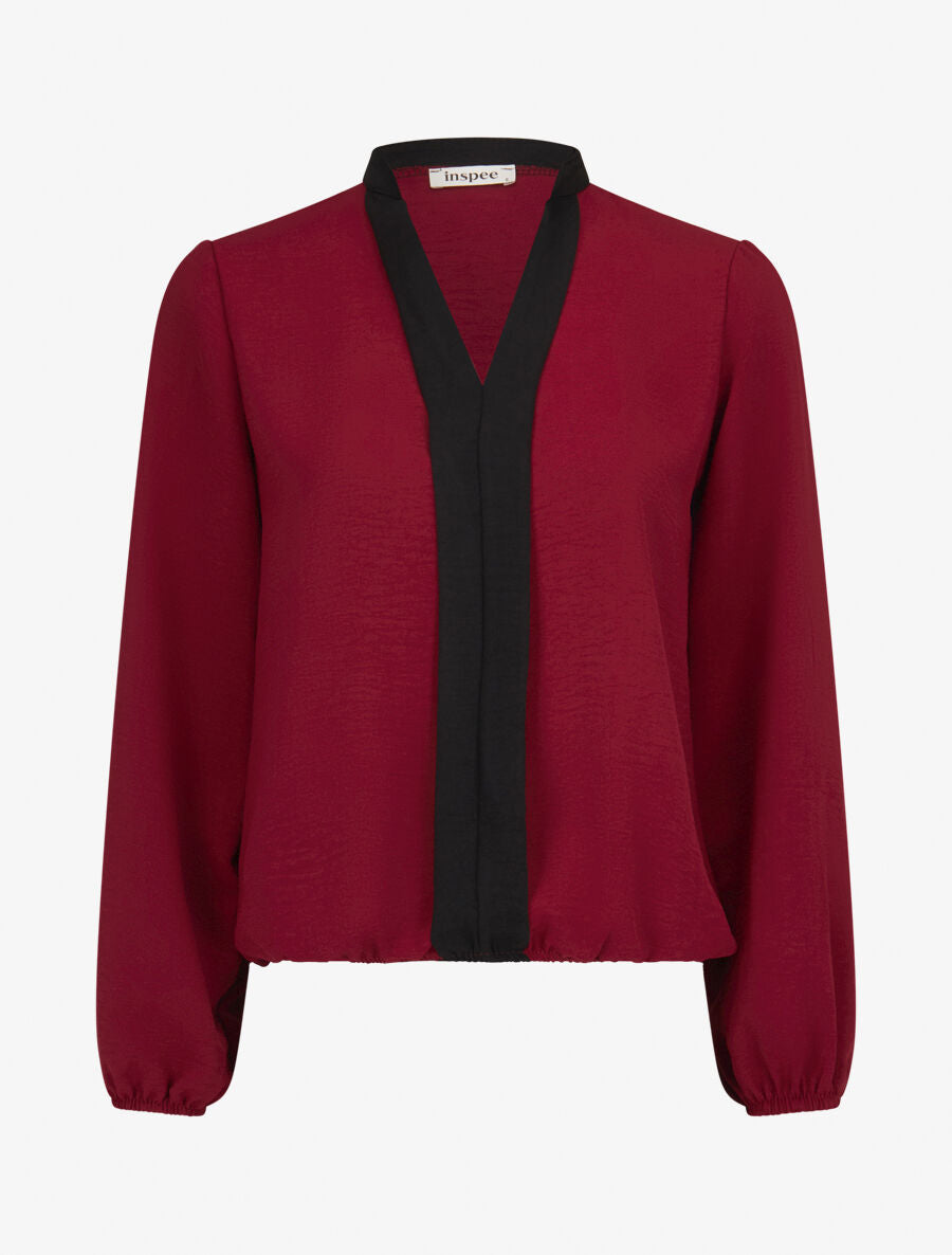 Blouse coupe boule à liseret contrastant - Bordeaux - 4