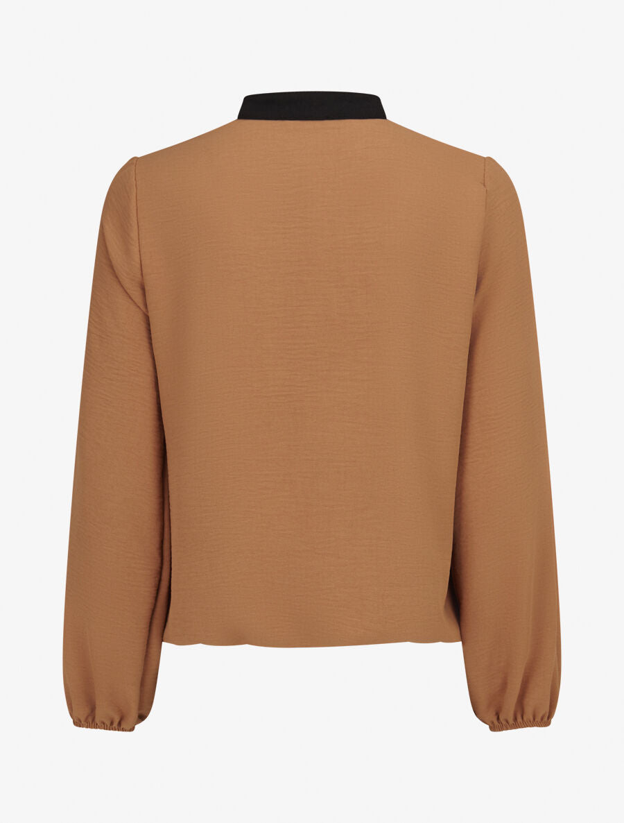 Blouse coupe boule à liseret contrastant - Camel - 2
