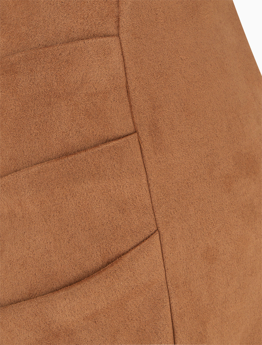 Jupe style portefeuille en suédine - Camel - 3