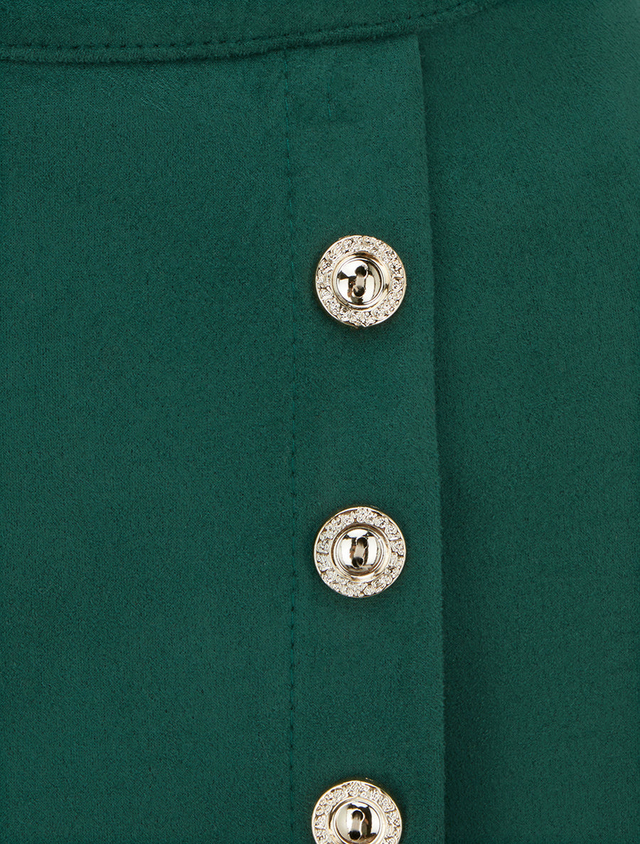 Jupe en suédine style portefeuille à boutons - Vert - 3