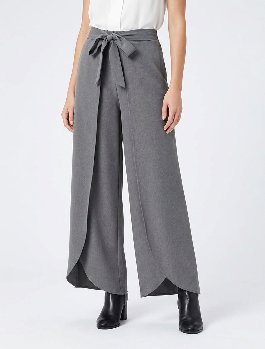 Hose mit hoher Taille und weitem Schnitt - Grau