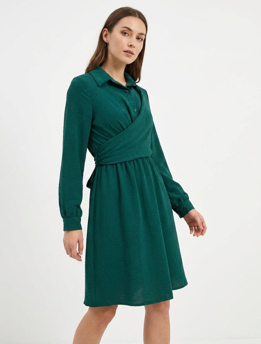 Wickelhemdkleid - Dunkelgrün