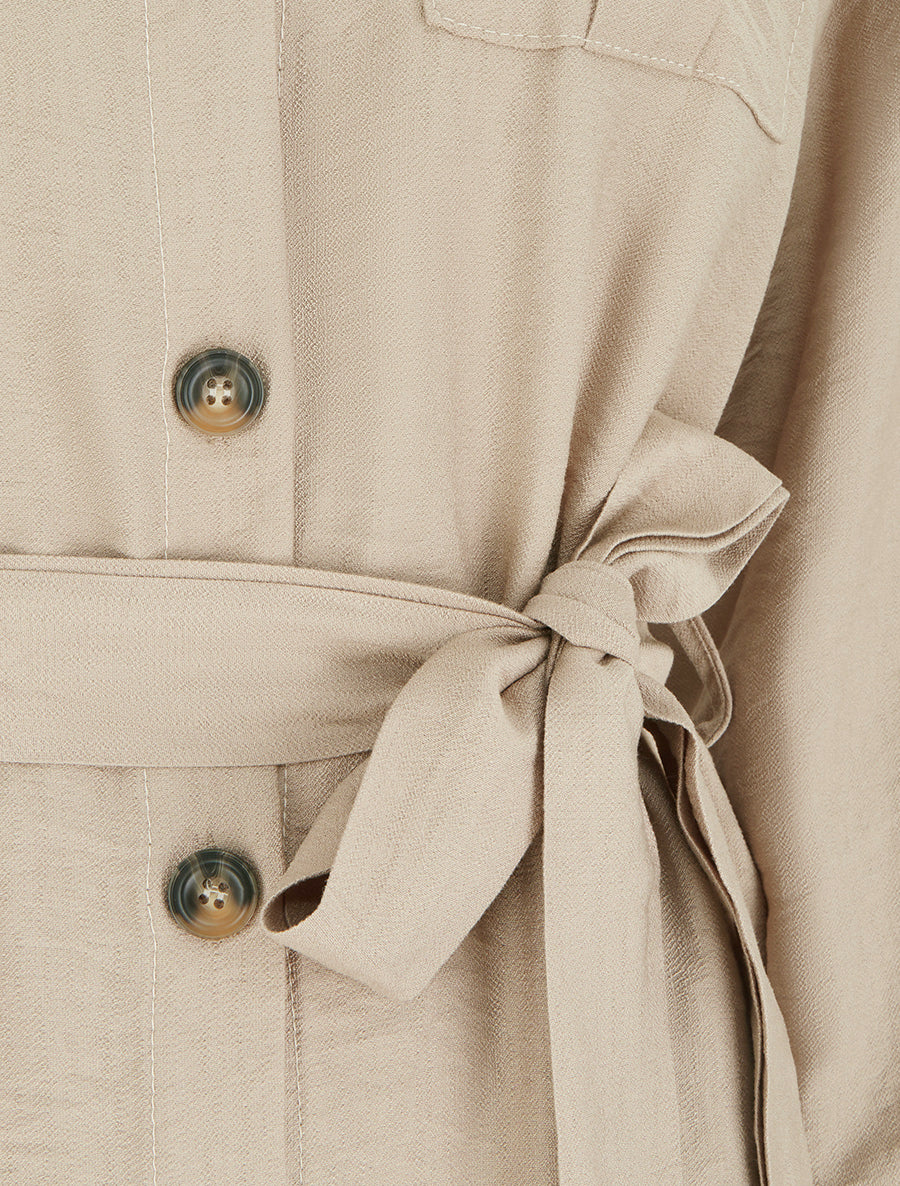 Robe chemise unie à nouer - Beige - 3