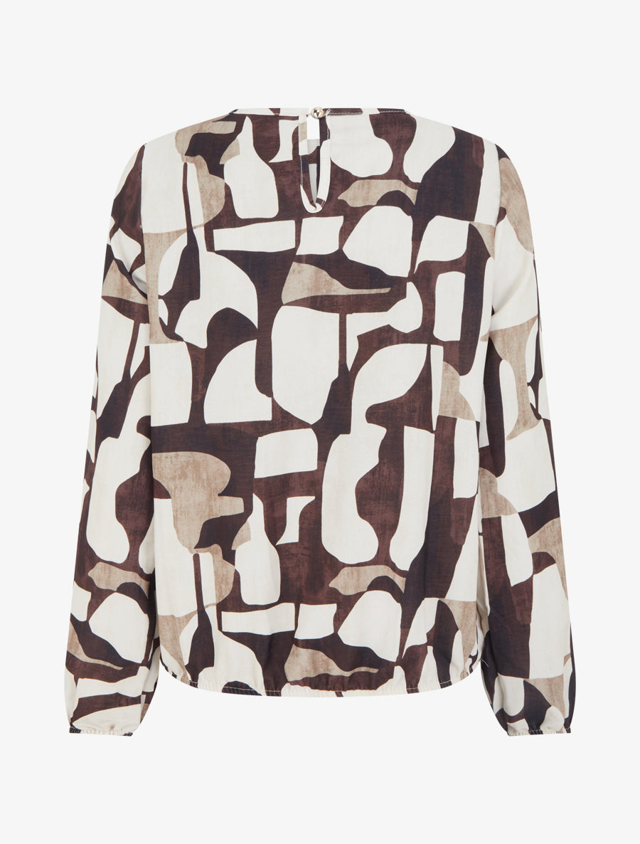 Blouse imprimé rétro à col rond - Marron - 2