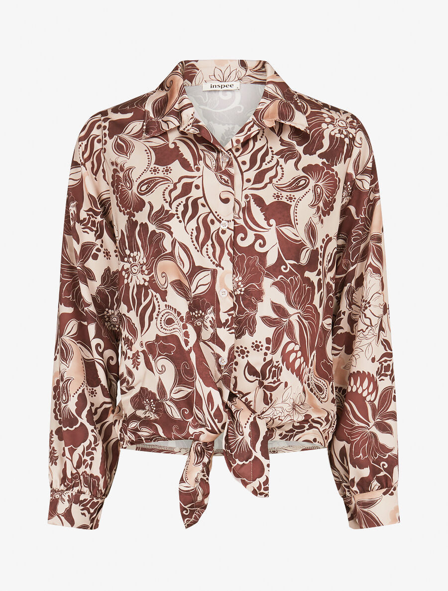 Chemise fluide à nouer imprimé fleuri - Marron - 5