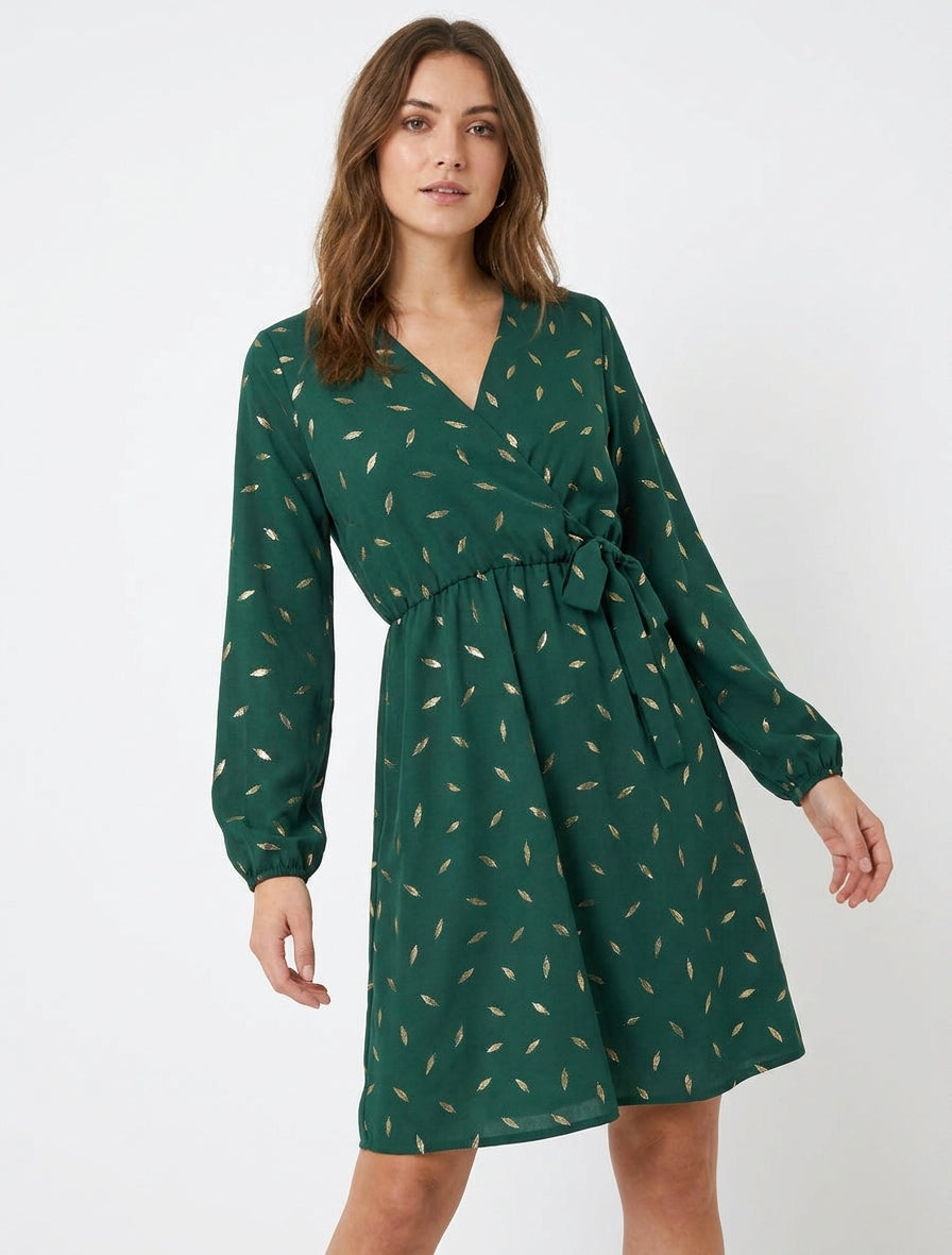 Elastisches Kleid mit schimmernden Federn - Tannengrün