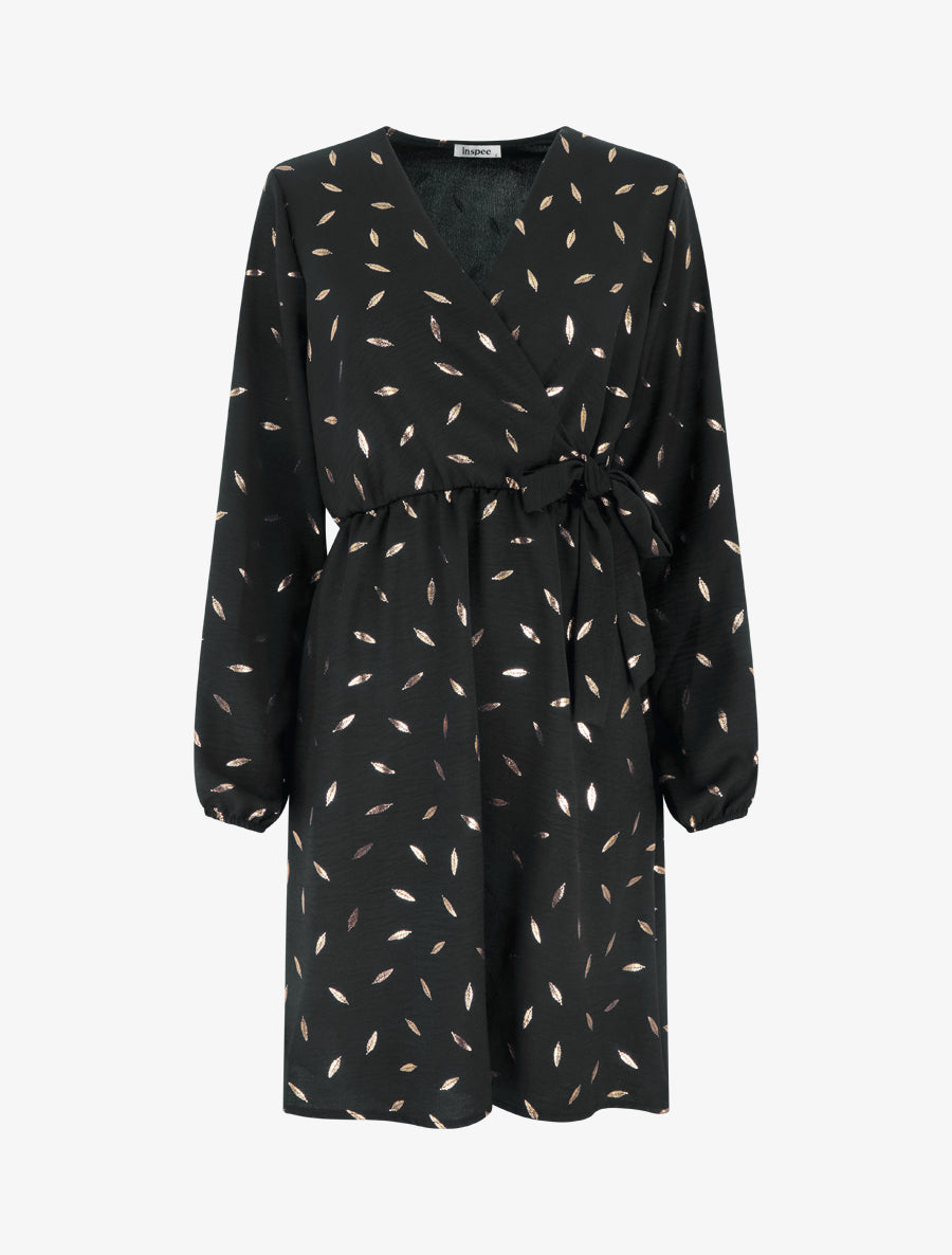 Robe élastiquée à plumes irisées - Noir - 1