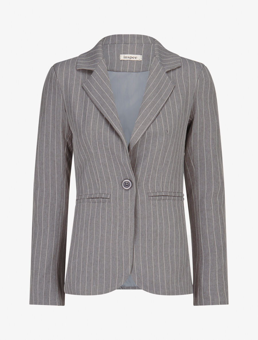 Veste cintrée à fines rayures - Gris - 1