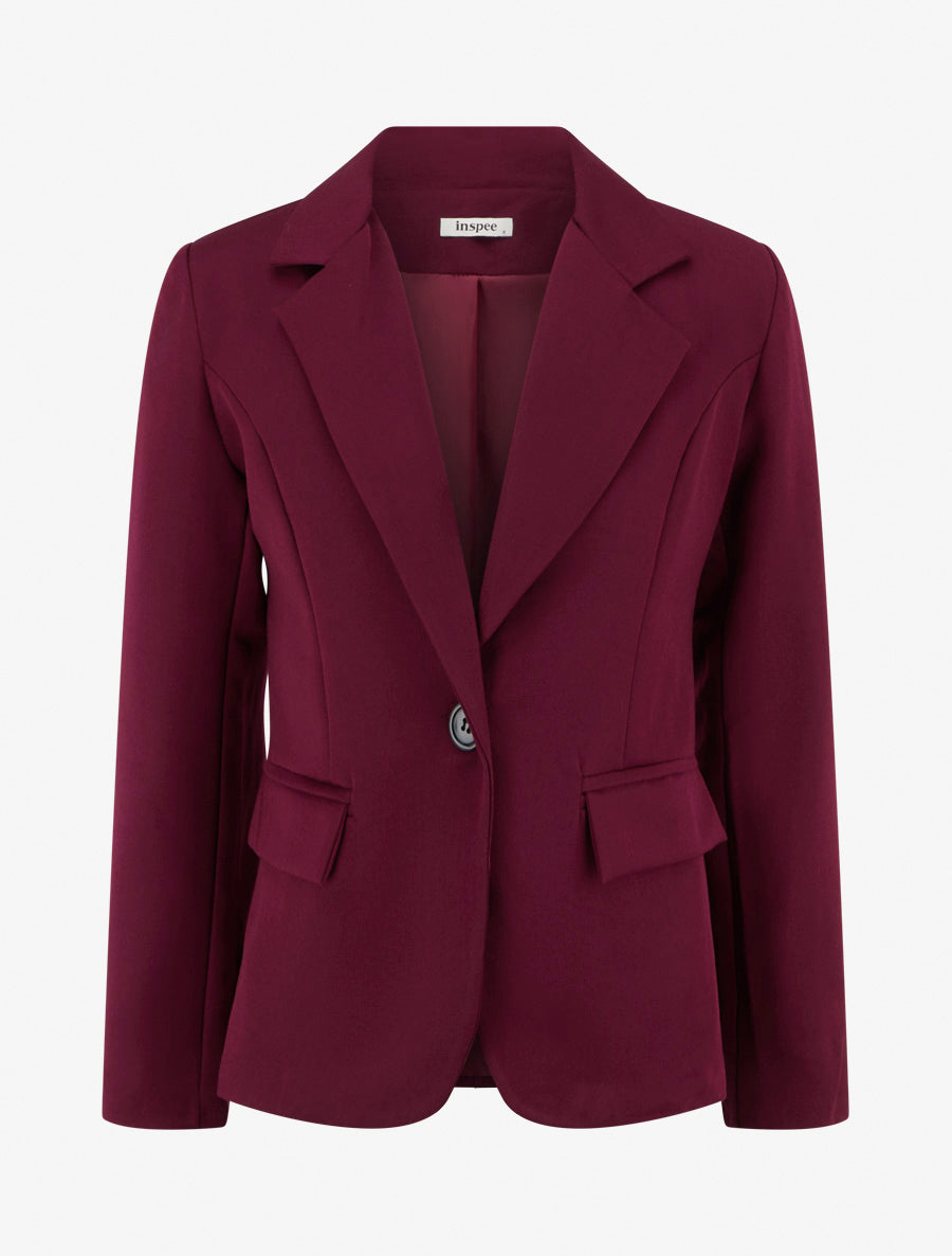 Blazer uni à col cranté - Lie de vin - 1