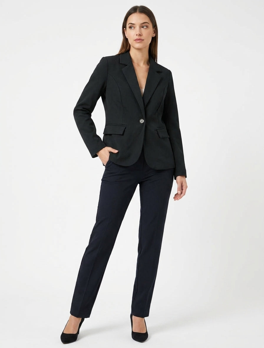 Einfarbiger Blazer mit Kerbkragen - Schwarz