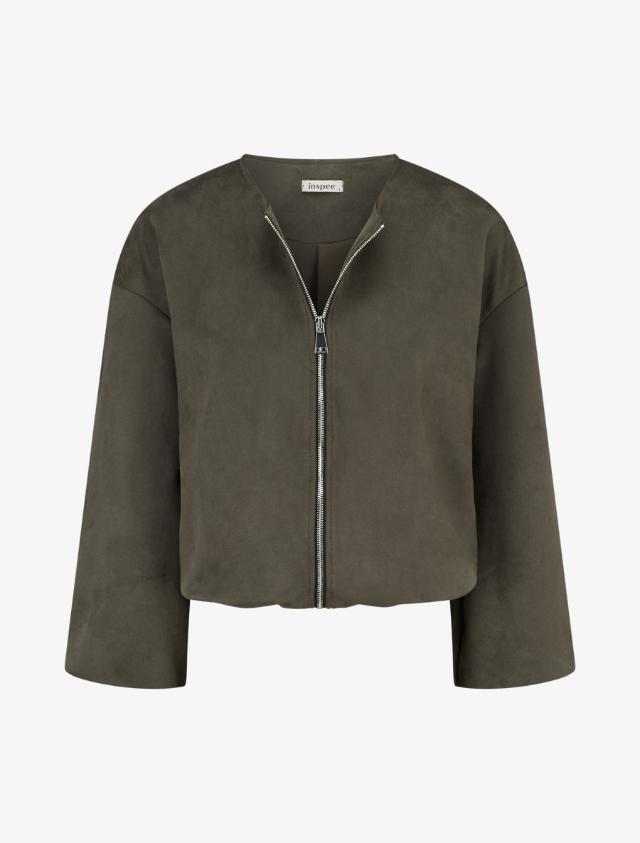 Veste en suédine style bomber coupe oversize - Kaki - 1