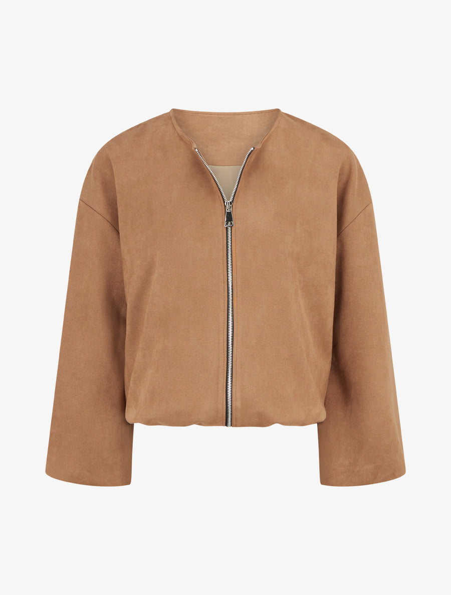 Veste en suédine style bomber coupe oversize - Camel - 1