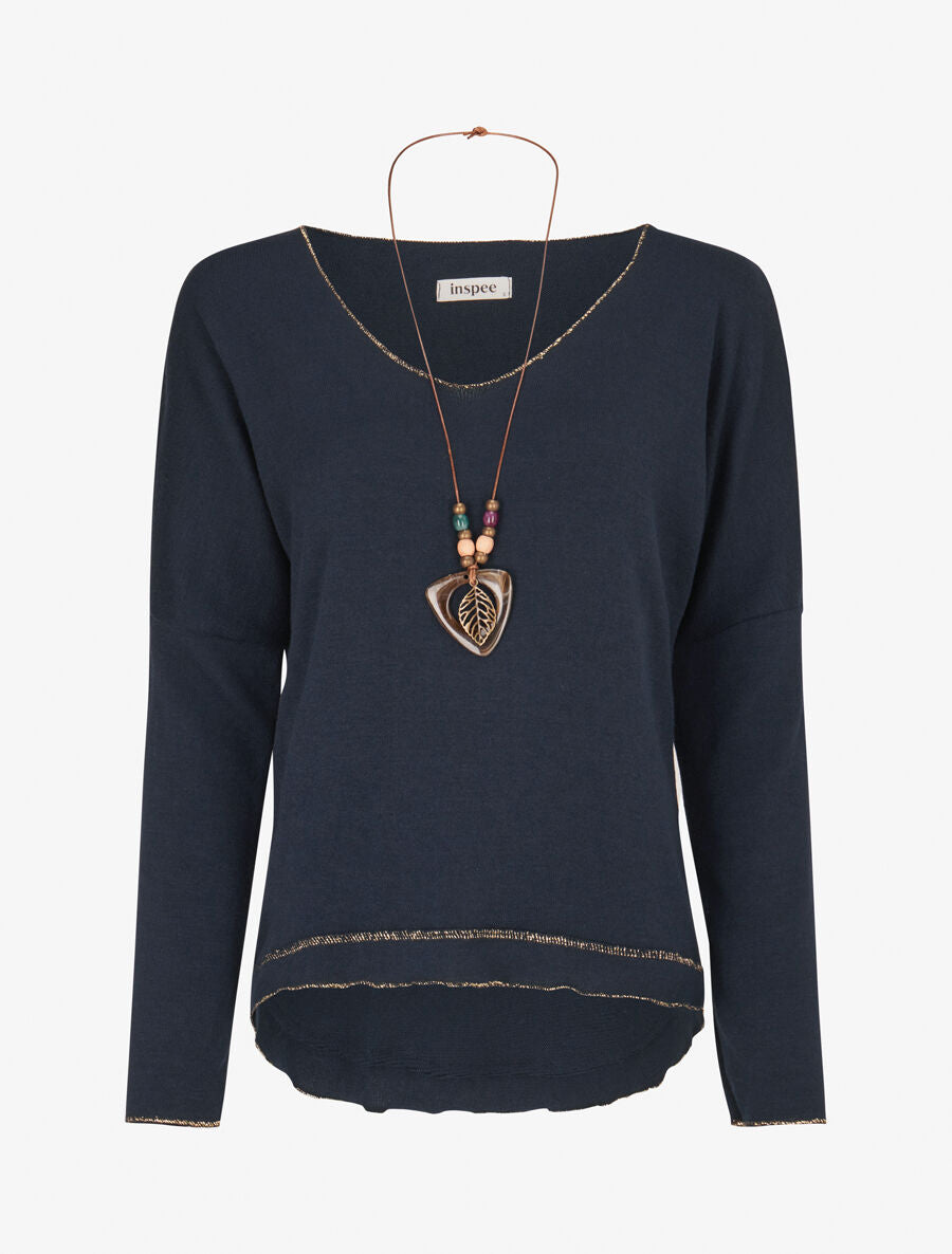 Pull fin à bords irisés - Marine - 5