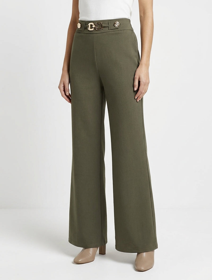 Weite Hose mit hoher Taille und Schmuck - Kaki