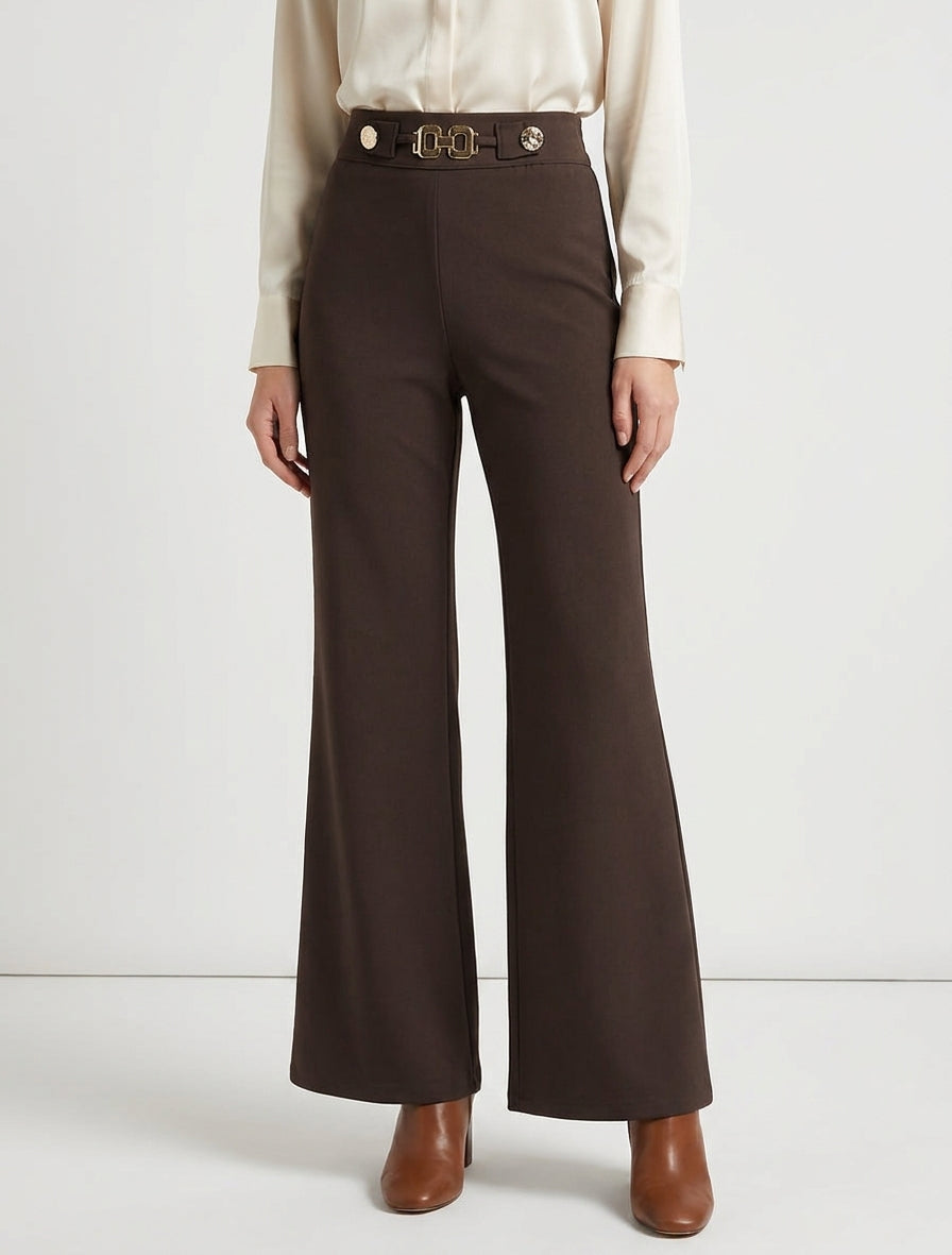 Weite Hose mit hoher Taille und Schmuck - Braun