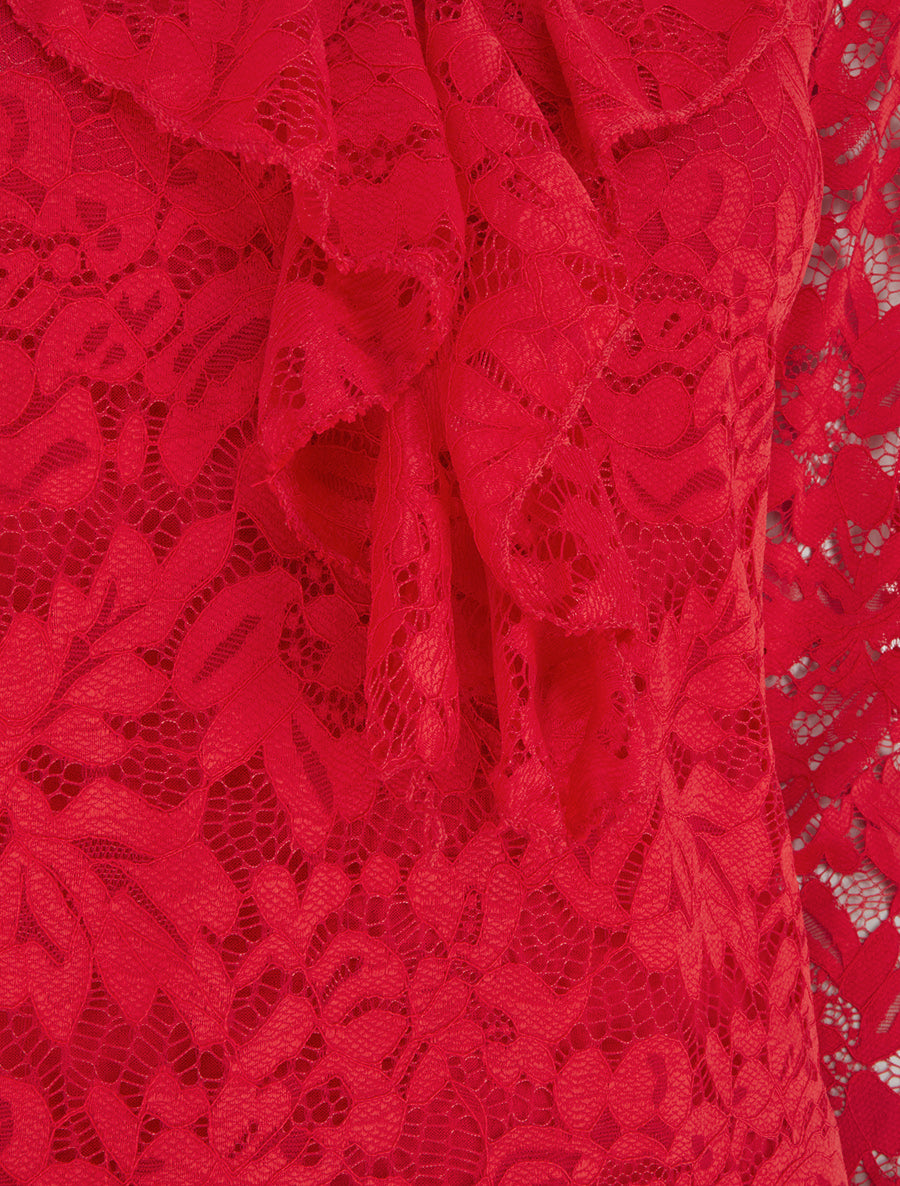 Top en dentelle à col V volanté - Rouge - 3