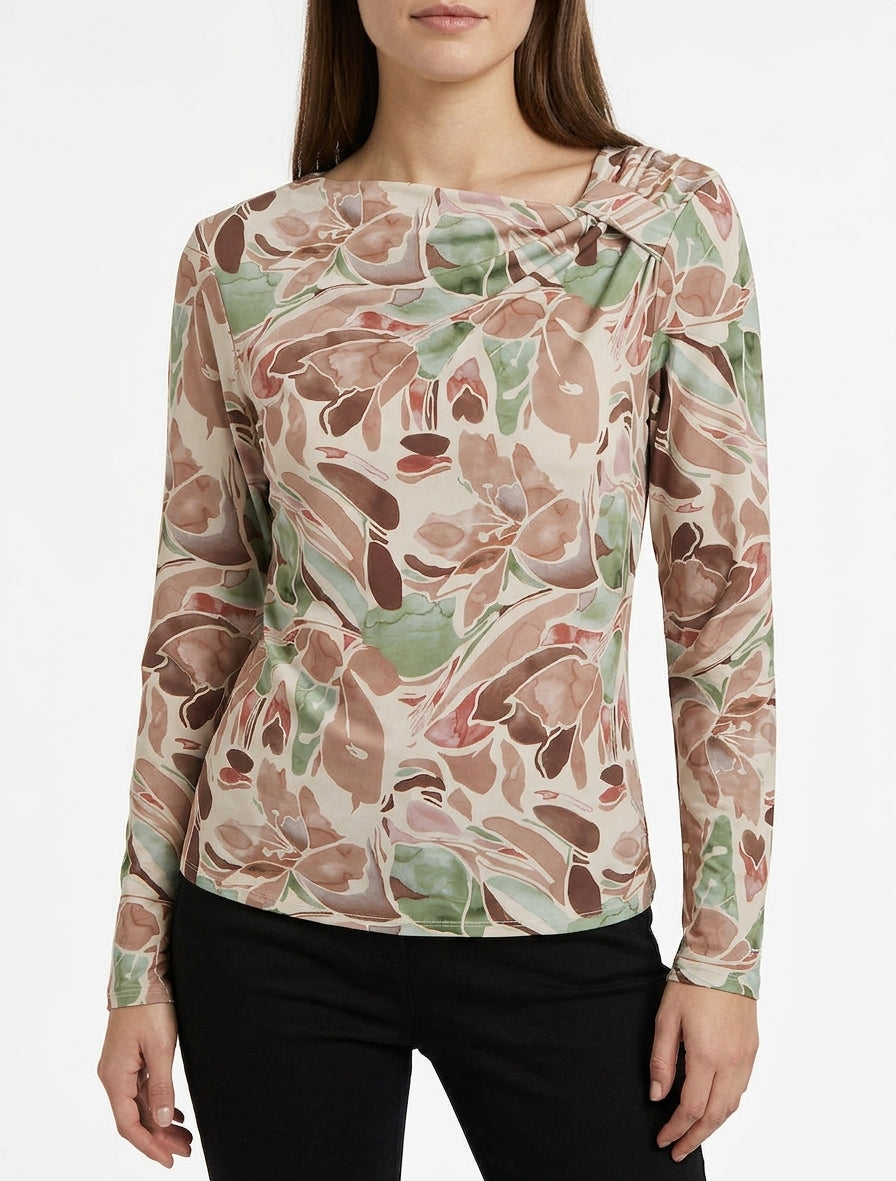 Langärmliges Oberteil mit Blumenmuster - Beige