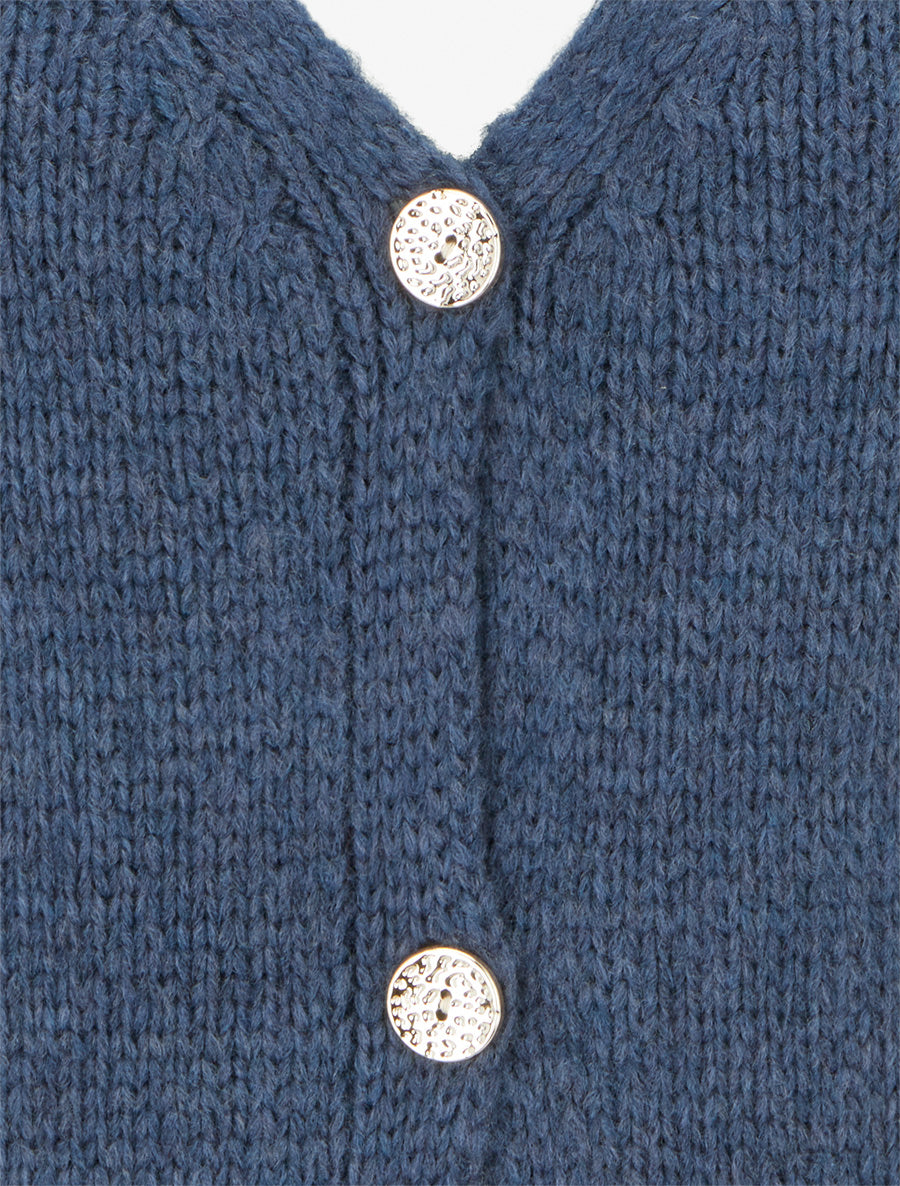 Gilet ample en maille épaisse à col V - Bleu - 3