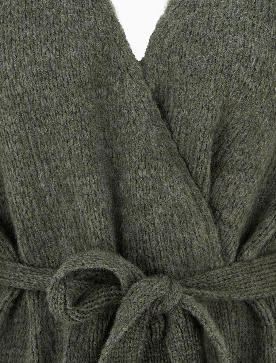 Gilet mi-long ceinturé coupe ample - Kaki - 3