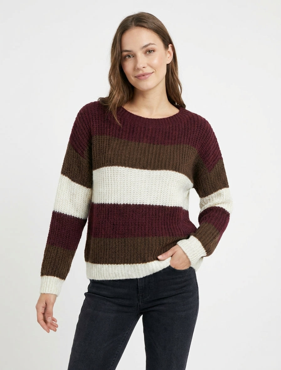 Gestreifter Pullover mit geradem Schnitt - Bordeaux