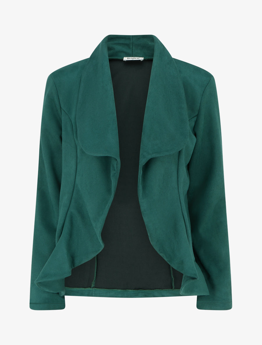 Veste en suédine droite à col châle - Vert foncé - 1