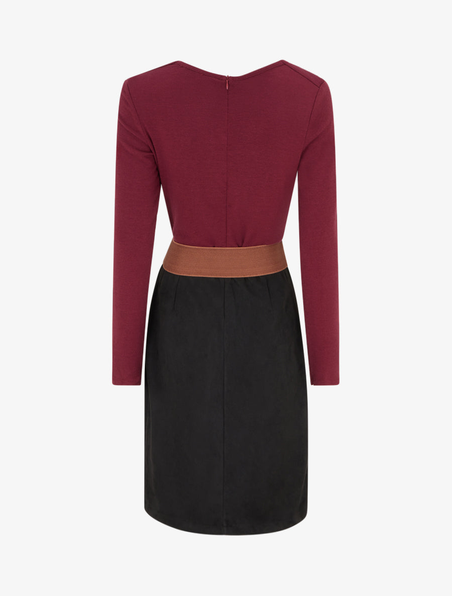 Robe bimatière droite style portefeuille - Lie de vin - 2