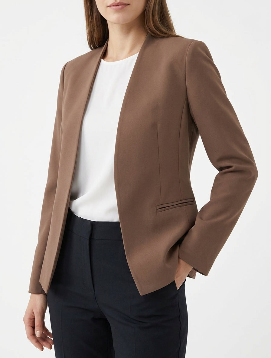 Gerade geschnittener Blazer mit Schulterpolstern - Hellbraun