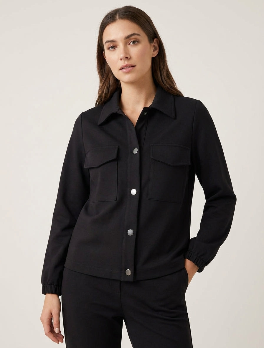 Einfarbige Jacke mit elastischen Bündchen - Schwarz