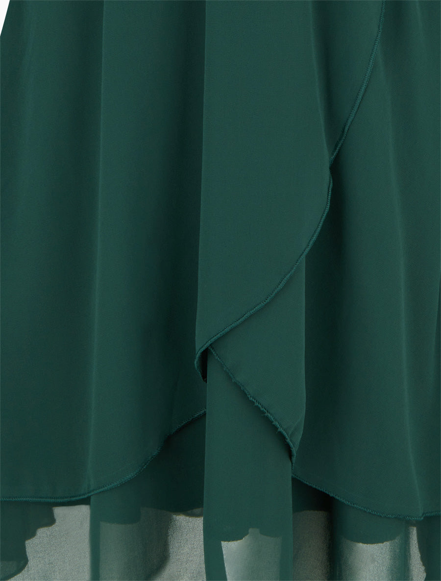 Robe unie style portefeuille à manches longues - Vert foncé - 3
