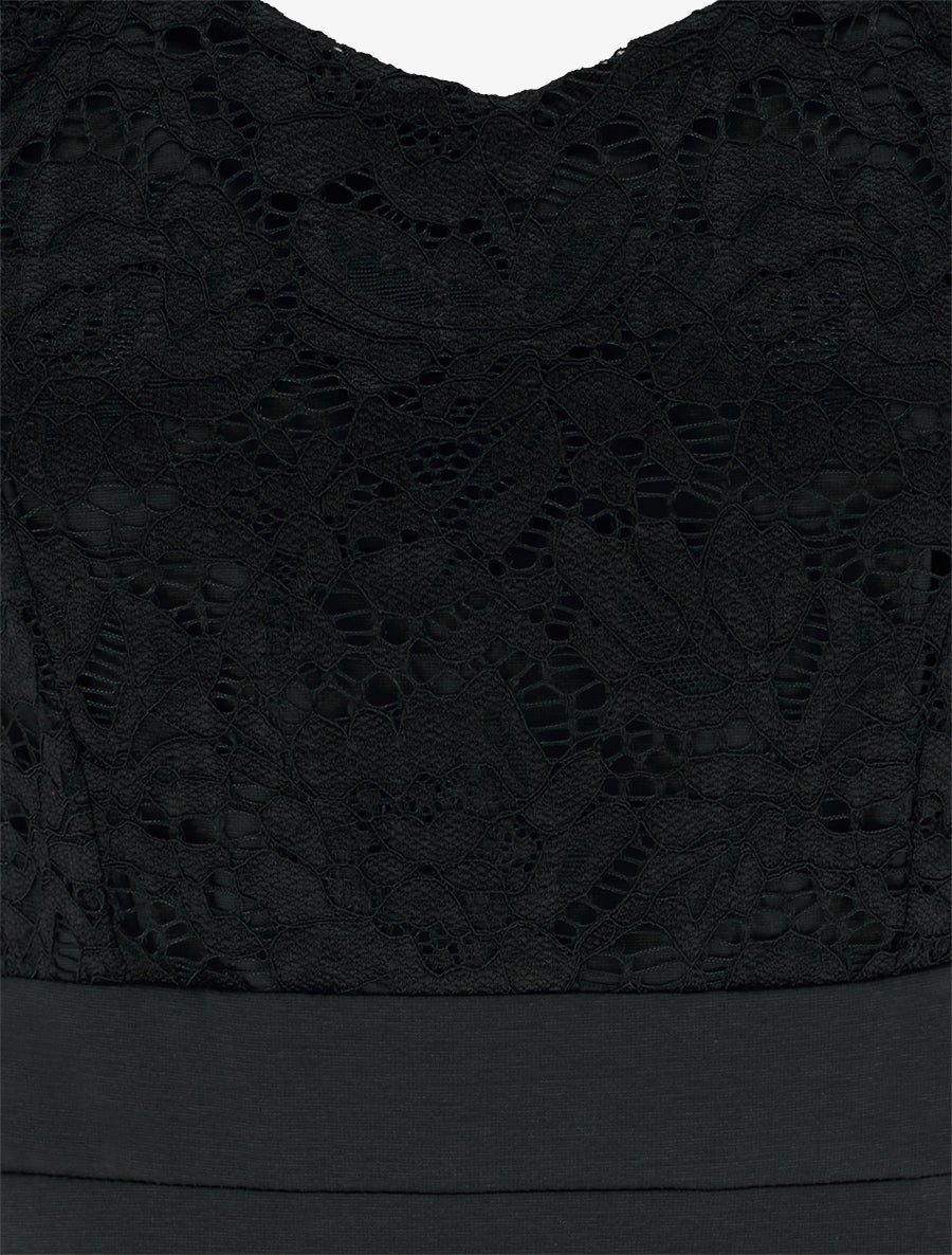 Robe moulante à buste en dentelle et manches courtes - Noir - 3