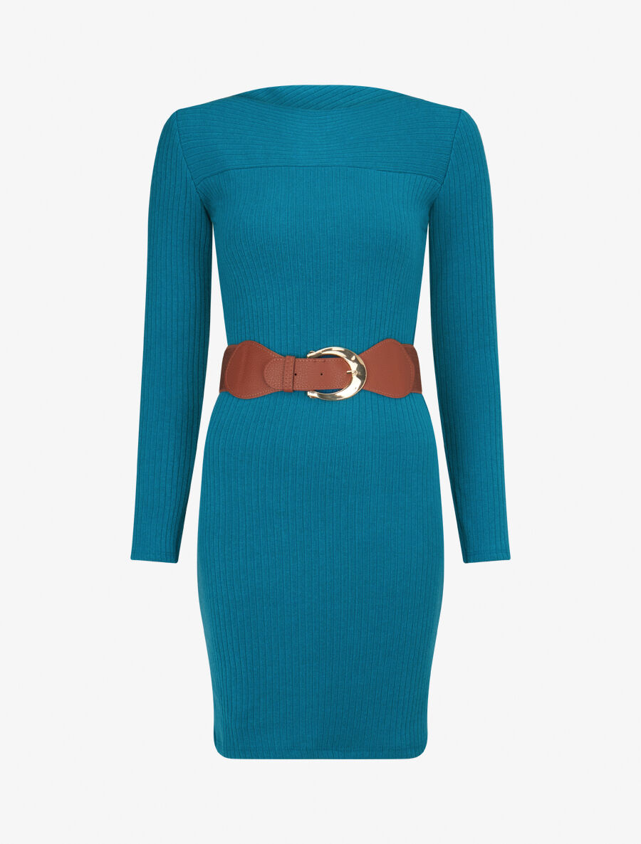 Robe côtelée à dos nouer - Bleu canard - 1