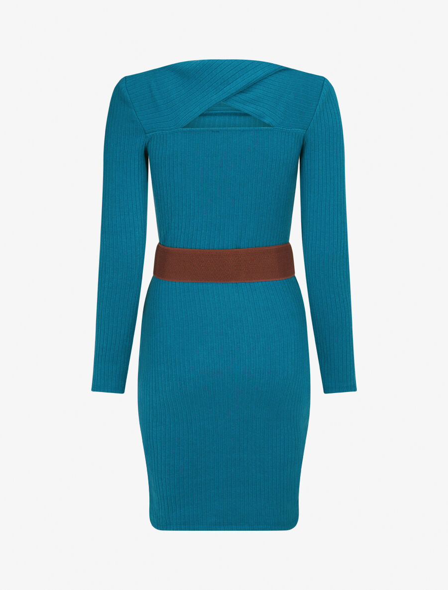 Robe côtelée à dos nouer - Bleu canard - 2