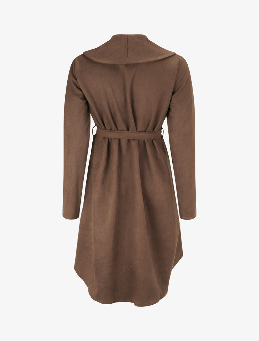 Trench long uni en suédine - Marron - 2